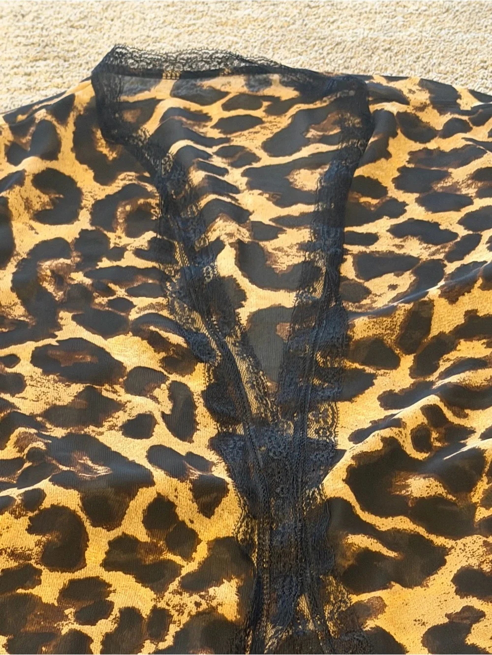 Leopard Lace-Trim Chemise and Robe Set - Women Intimates & Sleepwear